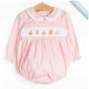 Montreal Maple Smocked Bubble, Pink thanksgiving romper